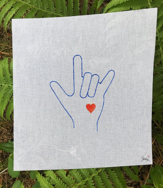 I Love You, Heart Large - Sign Language Handpainted Needlepoint