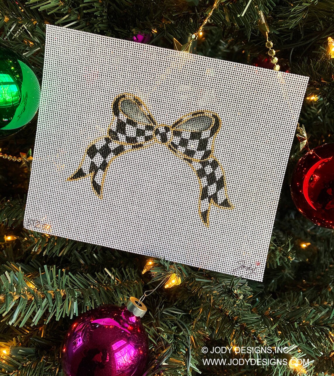 Bow Topper Needlepoint SMALL Checked Bow Painted in your Etsy