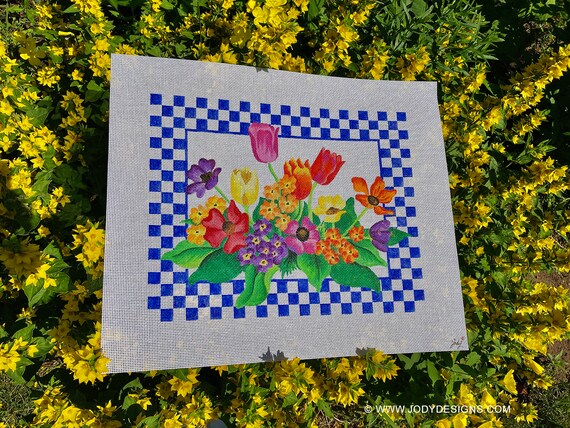 NeedlepointUS: Floral Wall Hanging - Hand-Painted Needlepoint