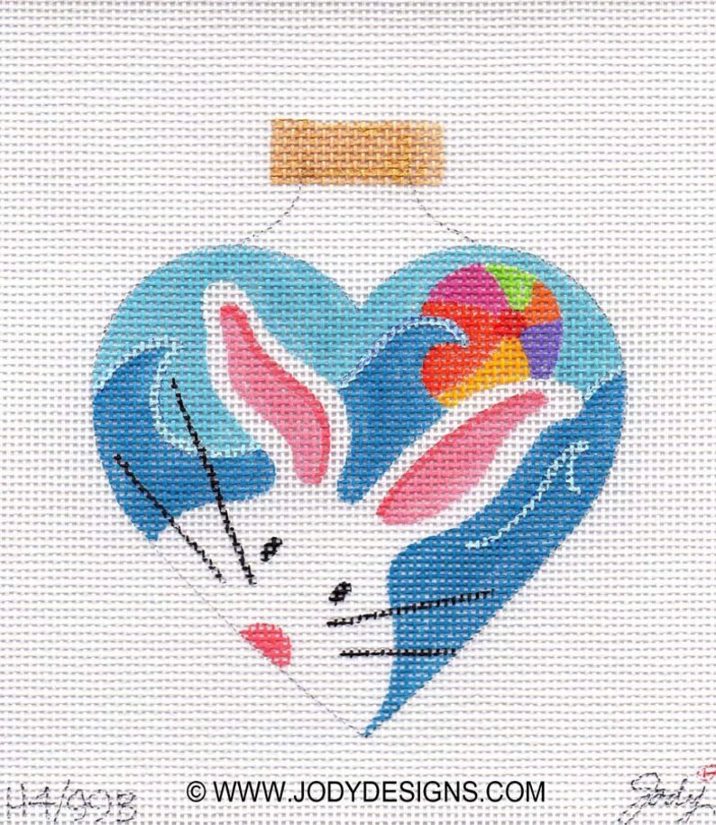 The White Bunny Beach Needlepoint Ornament Jody Designs WB4 image 1