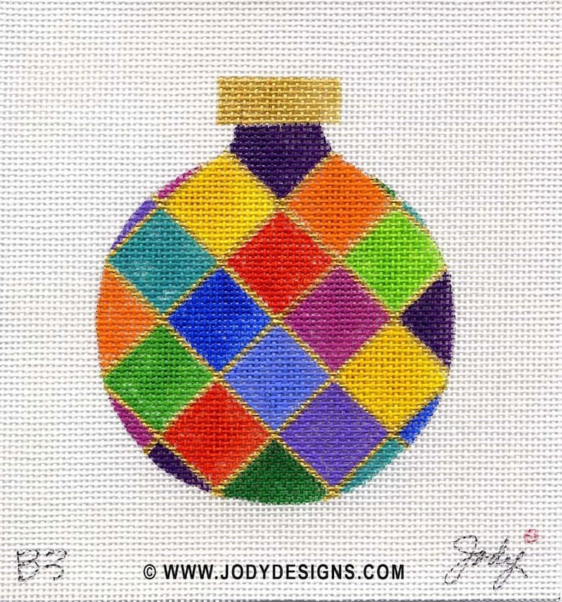 Ornement Arlequin coloré peint à la main avec broderie Jody Designs B3 image 1