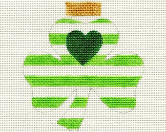 Shamrock Green Heart, Lime Green Stripes Hand Painted Needlepoint Ornament Canvas - Jody Designs B236