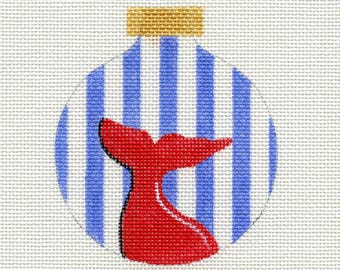 Whale Tail and Stripes Handpainted Needlepoint Ornament Canvas - Jody Designs B268