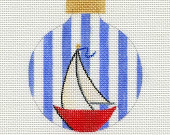 Sailboat, Stripes Handpainted Needlepoint Ornament Canvas - Jody Designs B264