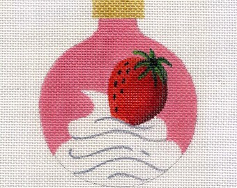 Strawberry, Whip Cream Hand Painted Needlepoint Ornament Canvas - Jody Designs B6-99