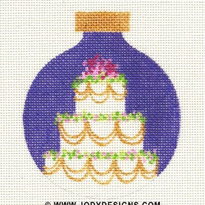 Wedding Cake Hand Painted Needlepoint Ornament Canvas (Painted in your colors) - Jody Designs  B106