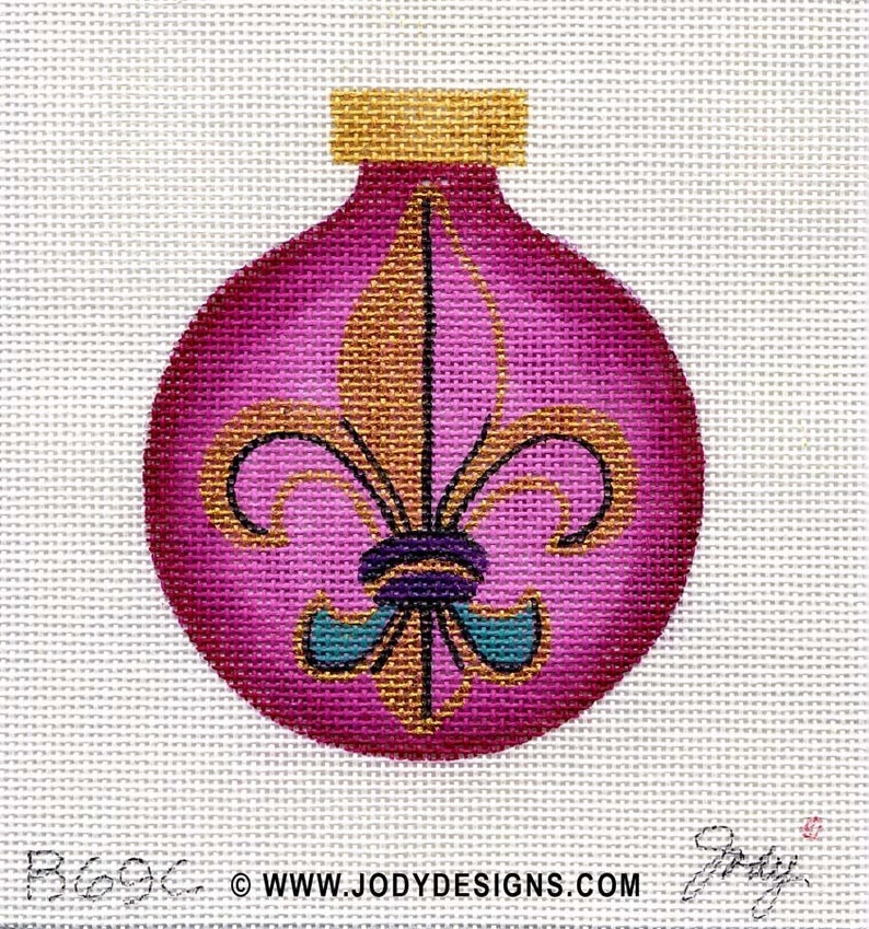 Fleur-de-lis/turquoise Needlepoint Ornament Jody Designs B69B image 4