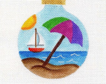 Beach, Sailboat Hand Painted Needlepoint Ornament Canvas - Jody Designs  B89