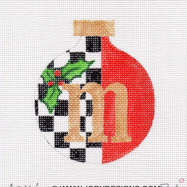 Christmas Alphabet Letter with Checks Needlepoint Ornament - Jody Designs  All Letters available -choice of letter and style