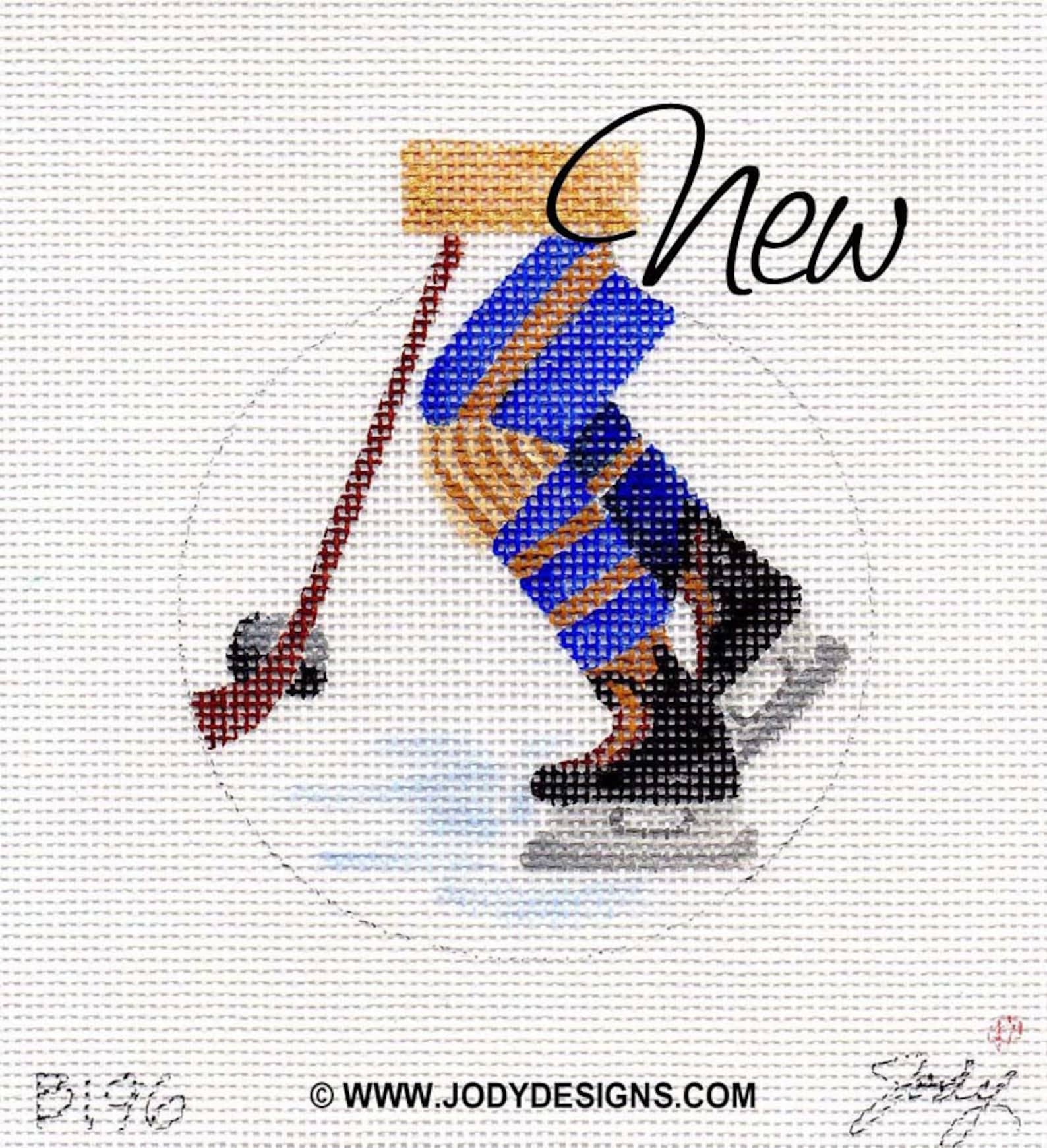 Hockey Skater Hand Painted Needlepoint Canvas Ornament Jody Etsy Israel