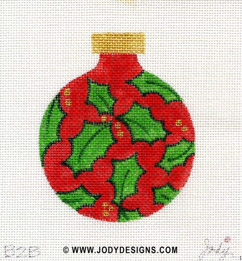 Holly Leaves Red Background Needlepoint Ornament Jody Etsy