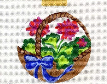 Geranium Basket Hand Painted Needlepoint Ornament Canvas  - Jody Designs  B99