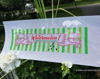 Ribbon Banner Striped Hand Painted Needlepoint Canvas - Watermelon - Jody Designs