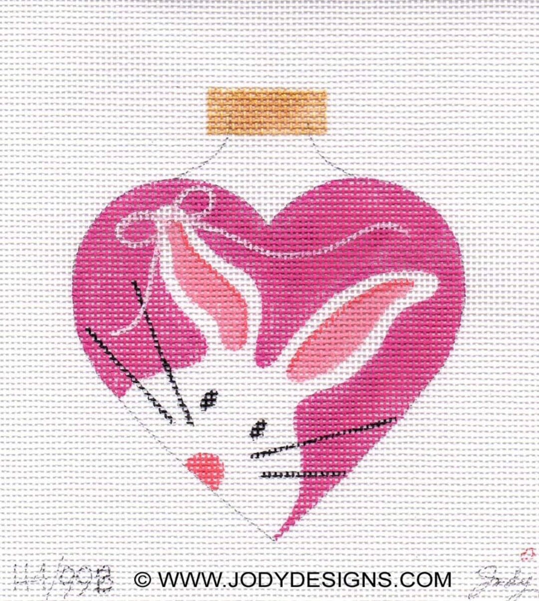 The White Bunny Heart Pink Ribbon Needlepoint Ornament - Jody Designs ...