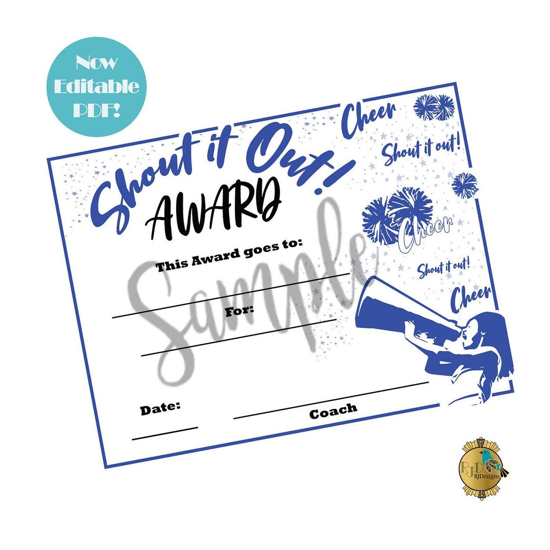 Cheerleading Cheer Leader Award Certificatecheer Awardinstant