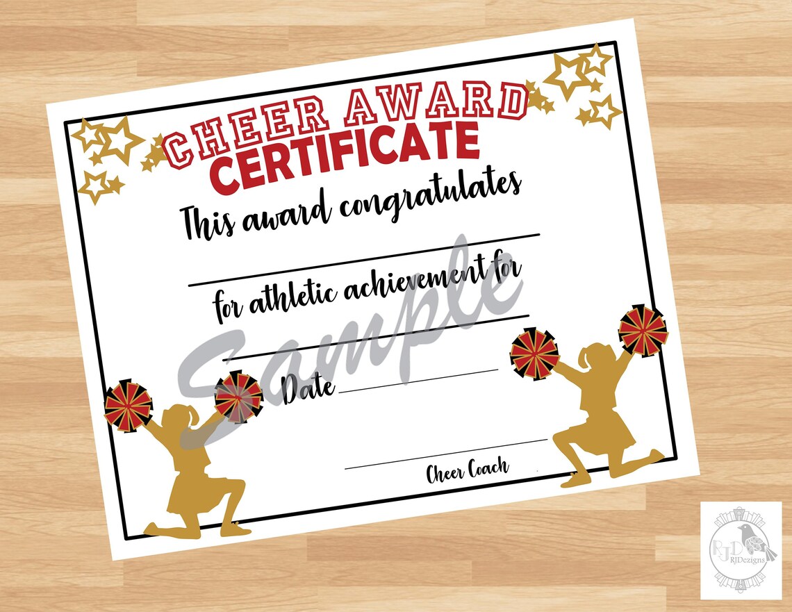 Cheerleading Cheer Leader Award Certificatecheer Etsy