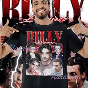 May include: Black t-shirt featuring a graphic of the name "BILLY LOOMIS" in red, with a vintage-style image of several men. The design includes a red and white lightning bolt effect in the background.