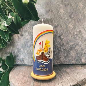 Gift for baptism. Baptism candle Noah&#39;s Ark, with name and date, individually hand-decorated with love, best candle, TK002