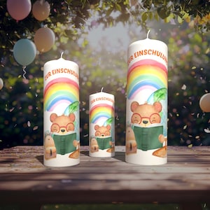 School enrollment candle with bear & rainbow • “For school enrollment” • Personalized candle for the start of school • Gift for school child • Handmade with love