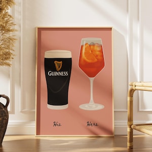 Impresión de ilustración de bebida alcohólica para él y para ella, arte de bar en casa