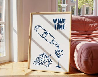 Line Art Print Wine Time | Minimalistische keukenbarinrichting