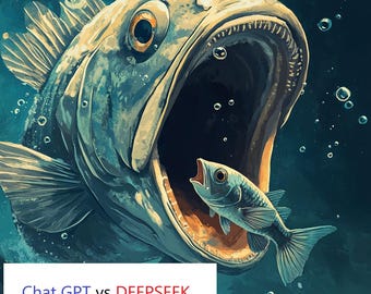DEEPSEEK Fisch und Chat GPT Fisch Deepseek Überlebensrennen Schlacht | Trending druckbare | Tiefsuche Bild zum ausdrucken | VERKAUF!