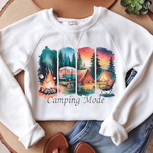 Camping Mode PNG, Retro Camping Sublimation Design, Campfire Tent Camper PNG, Outdoor Adventure Clipart, Instant Download, Vintage Camping