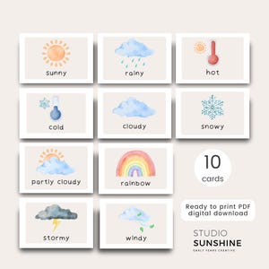 Cartes météo Tout-petits préscolaire maternelle 10 cartes-éclair apprentissage précoce neutre bohème salle de classe téléchargement numérique instantané imprimable