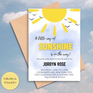 Sunshine Baby Shower Invitation: Editable Template (Digital Download)