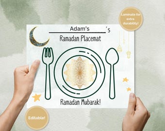 Editable Ramadan Kids Placemat: Printable Table Setting Activity (Digital Download)