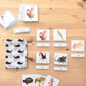 Tarjetas físicas de 3 partes hechas por el maestro / Juego de emparejamiento de mascotas Montessori / Tarjetas educativas para niños / Recurso de aprendizaje con temática de animales