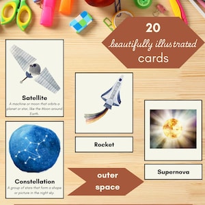 Beyond the Stars Outer Space Montessori 3-Part Matching Flashcards | Preschool Homeschool Digital Printable Learning Resource