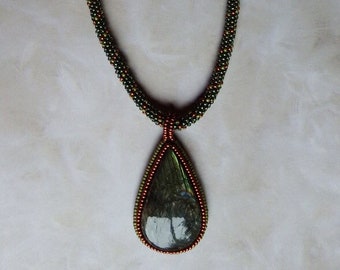 Handmade, one of a kind seed bead necklace with labradorite stone