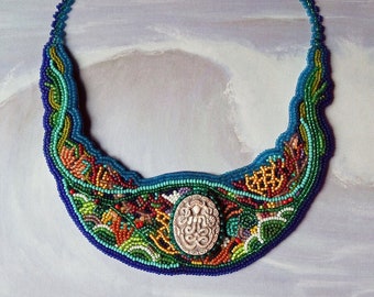 Handmade, one of a kind 'mermaid' seed bead necklace