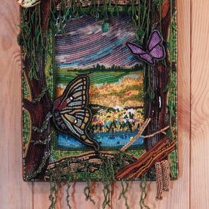 Hand made seed bead embroidery art