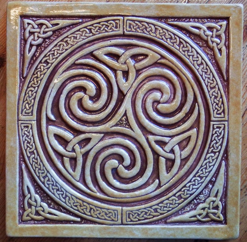 Relief carved Celtic spiral  ceramic  tile  Etsy