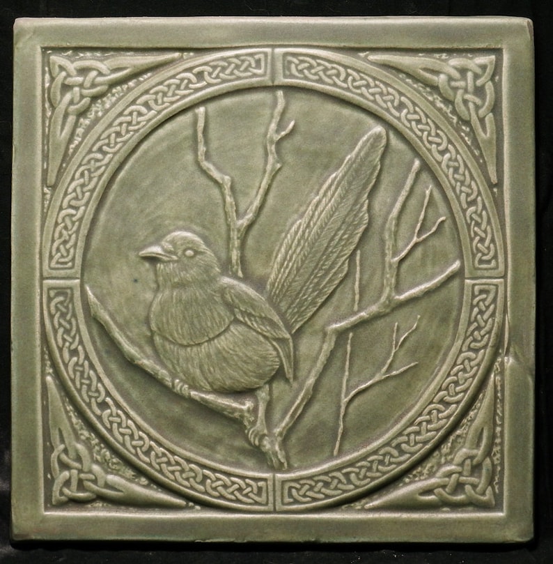 Celtic Magpie Relief Carved Ceramic Tile Etsy