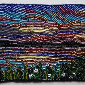 Handmade seed bead embroidery art