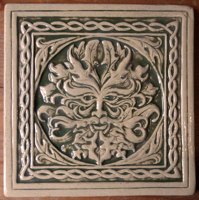 Relief Carved Celtic Green Man Ceramic Tile - Etsy UK