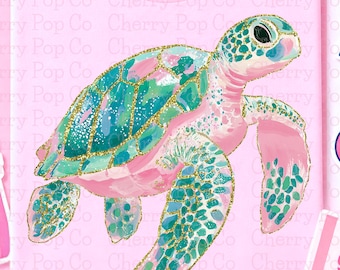 Meeresschildkröte PNG Mädchenhaftes Strand-Sublimationsdesign Ozean Sommer Digitaler Download
