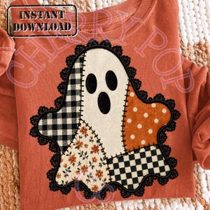 Fantasma de patchwork PNG, cuadros vichy, lunares, estampado floral, borde de encaje (descarga digital)