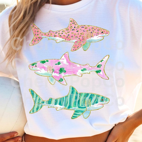 Shark PNG Preppy Beach Shirt Design Summer Ocean Graphic Digital Download