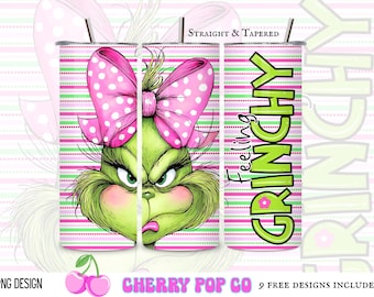 Girl Grinch Christmas  Tumbler Wrap PNG, Grinchmas Design, 20oz Straight & Tapered
