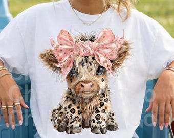 Kokette Highland Kuh PNG, Leopardenmuster Farm Western Baby Tier, digitaler Download