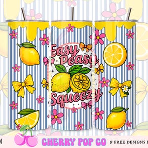 Lemon Tumbler PNG: Easy Peasy 20oz Skinny Tumbler Design Digital Download