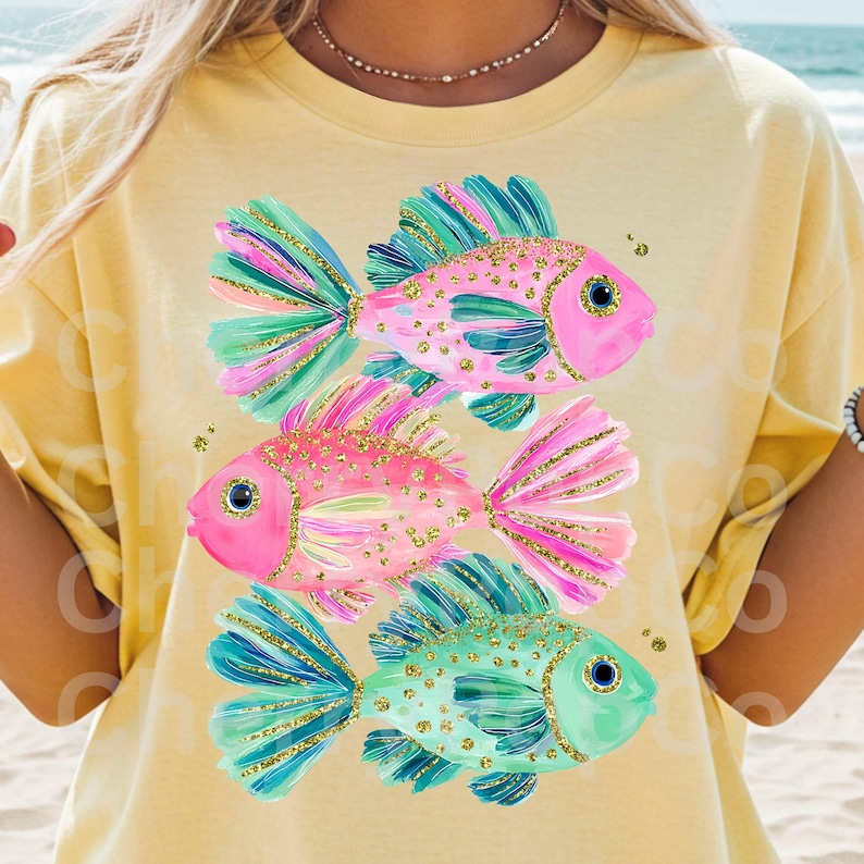 Tropical Fish PNG Beach Shirt Design Coastal Summer Sublimation Digital Download image 2
