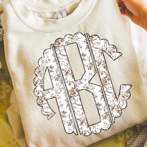 Toile Monogram Letter Set: Brown & White Scalloped Alphabet (PNG Digital Download)