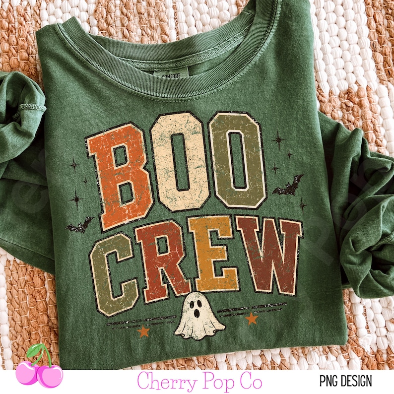 Boo Crew PNG, Vintage Halloween Shirt Design, Retro Ghost Sublimation, Spooky Season Graphic image 6