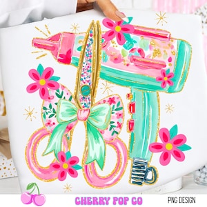 Preppy Hair Stylist Png, Floral Coquette Bow, Cosmetologist Png, Digital Download