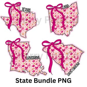 Bundle State PNG Floral Coquette PNG, Texas Floral, Trendy Girly Design Coquette Bow State Design, State Floral Coquette Png